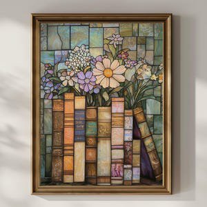 Stained Glass Book Wildflower Poster, 8x12 UNFRAMED