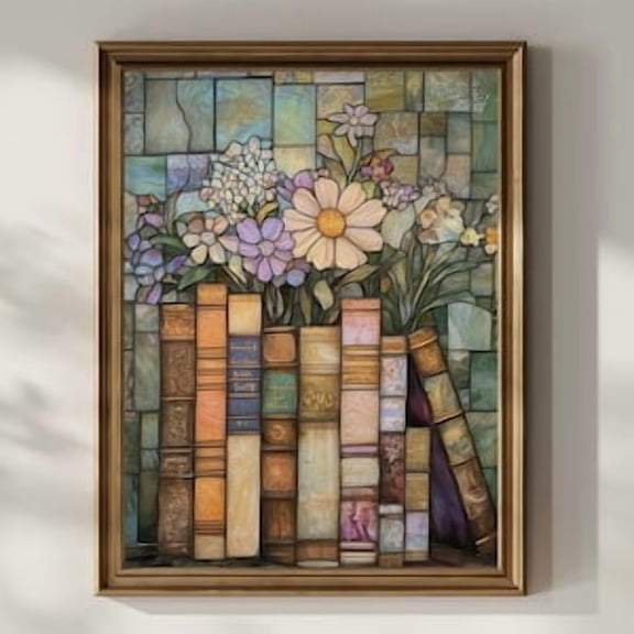 Stained Glass Book Wildflower Poster, Poster Home Decor , Poster Print Only