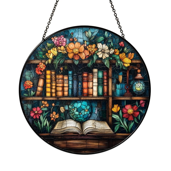 Stained Glass Bookshelf Window Suncatcher Floral Library Sun Catcher stained-glass-bookshelf-window-suncatcher-floral-library-sun-catcher