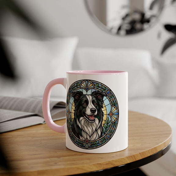 Stained Glass Border Collie Mug | Accent Ceramic Coffee Cup