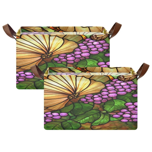 Stained Glass Butterfly 16.9x11.4x10in Foldable Open Home Storage Bins Durable Water Resistant Shelf Baskets