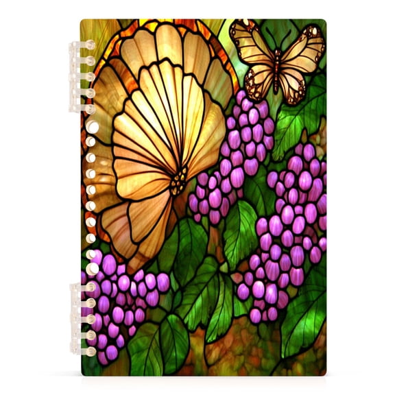 Stained Glass Butterfly A5 8.3x5.7in PP Notebook, Adjustable Rings, 60 Sheets, Diary or Journey Note
