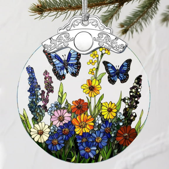 Stained Glass Butterfly-Flower Christmas Ornament: Christmas Tree Ornaments & Decor, Holiday Decor – Holiday Presents, Gift Ideas & Gifts for Friends, Coworker, and Family