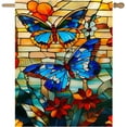 thumbnail image 1 of Stained Glass Butterfly Garden Flag Spring Summer House Flag Fall Floral Decorative Yard Flags for Outside 28x40 Double Sided Large Seasonal Lawn Flags Rustic Outdoor Decor, 1 of 7