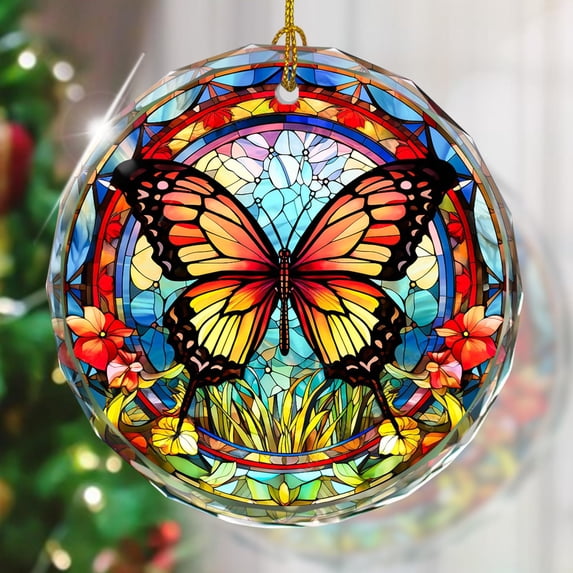 Stained Glass Butterfly Ornament - Christmas Tree Decor, Gift Exchange Present
