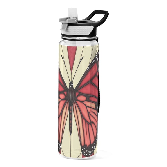Stained Glass Butterfly Pattern 1000ml Tritan Sport Bottle Straw LeakProof Food-Grade Portable Wide Handle
