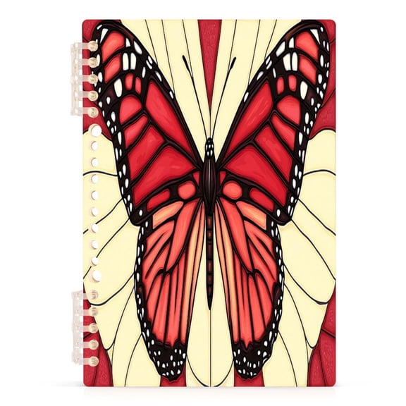 Stained Glass Butterfly Pattern A5 8.3x5.7in PP Notebook, Adjustable Rings, 60 Sheets, Diary or Journey Note