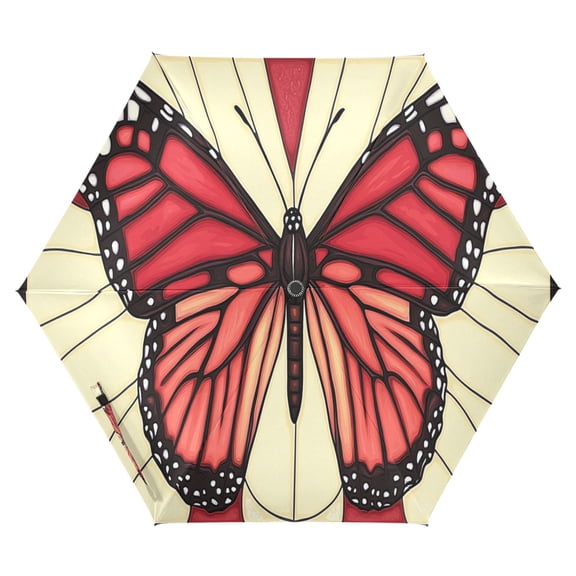 Stained Glass Butterfly Pattern Folding Umbrella UV50+ Waterproof Sun Protection Auto Open Close Compact Fiberglass Frame