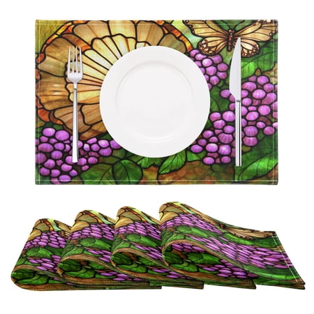 Stained Glass Butterfly Reversible Placemat Non Slip Coffee Mat 18x12 Inch for Dining, Kitchen, Coffee