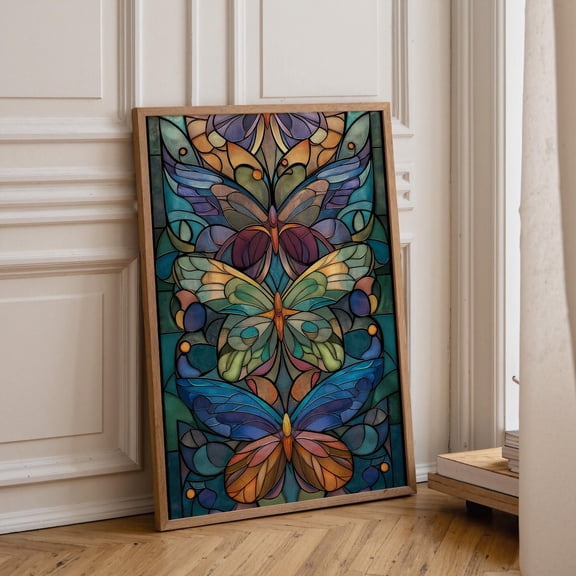 Stained Glass Butterfly Wall Art, Art Nouveau, Nature Inspired Home Print Poster Unframed Paper Print