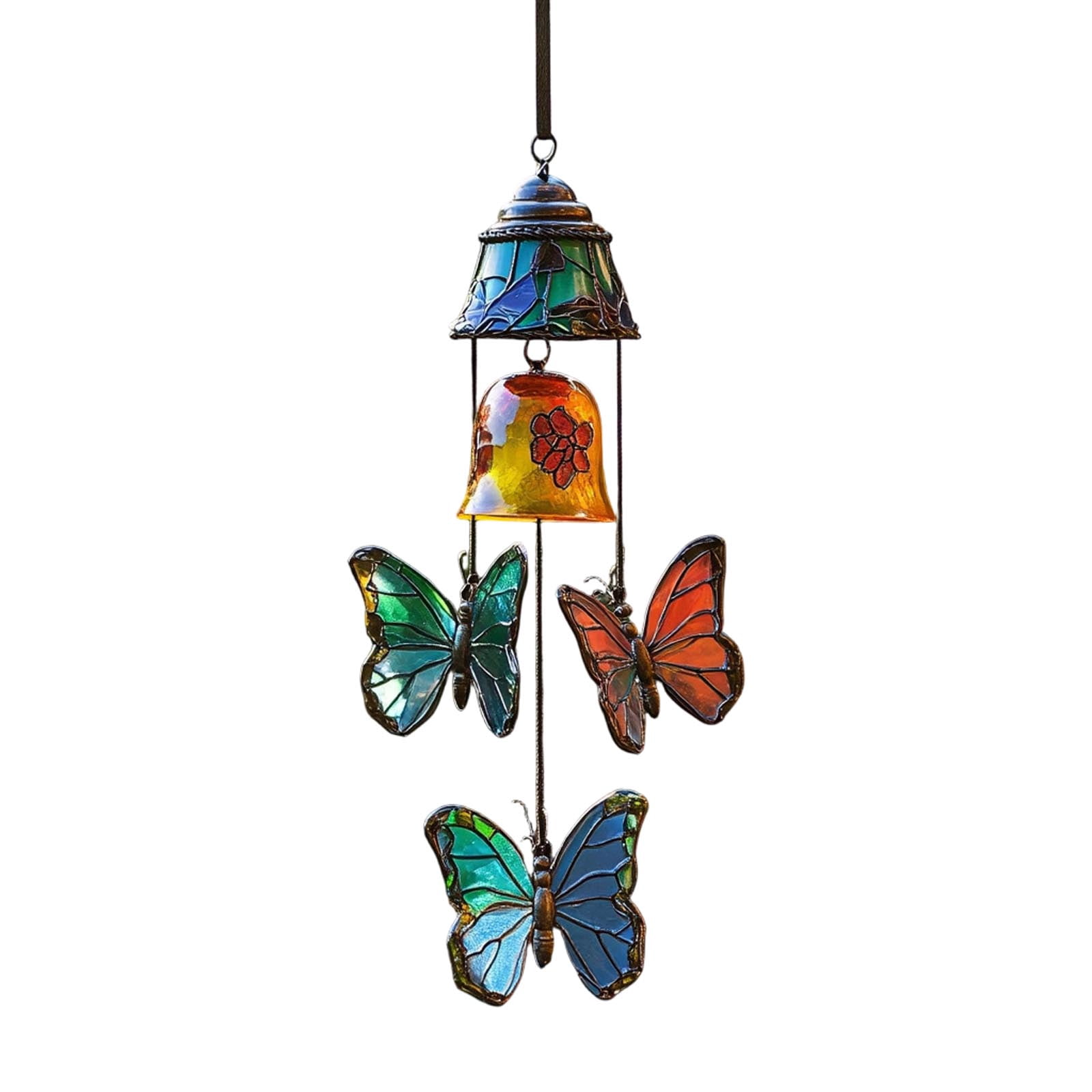 Stained Glass Butterfly Wind Chimes,Colorful Hanging Bell Wind Chime for Garden Patio,Outdoor Home Decor for Porch,Butterfly Lover Gifts,Birthday Gifts,Memorial Gifts WindChime