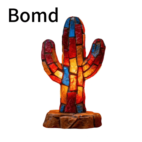 Bomd Stained Glass Cactus Lamp - Handcrafted Colorful Mosaic Animal Cactus Night Light,Cactus Series Resin Art LED Table Lamps with Warm Ambient Glow,Unique Home Decor Accent for Living Room Bedside
