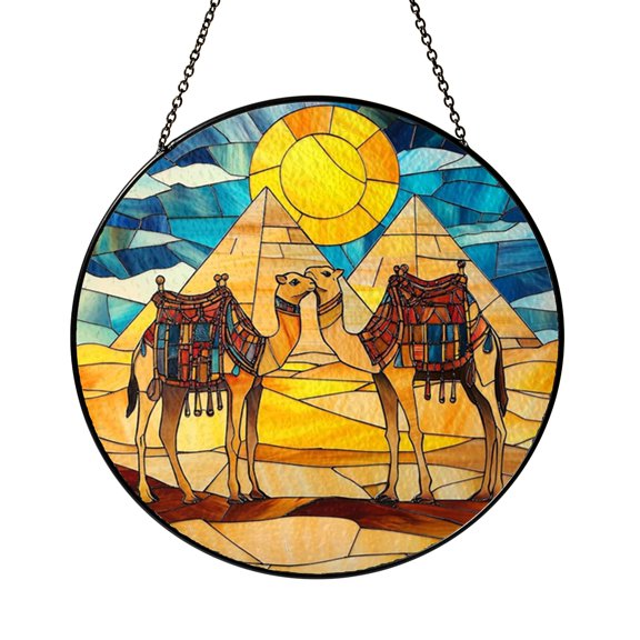 Stained Glass Camel Desert Scene Window Hanging Decor2001