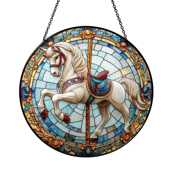 Stained Glass Carousel Horse Suncatcher, Whimsical Window Art Gift for Kids Room