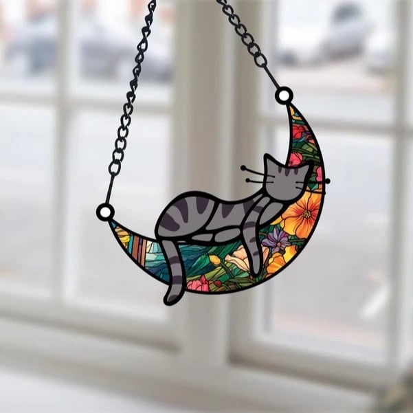 Stained Glass Cat Suncatcher Handcrafted Decorative Hanging Art for ...