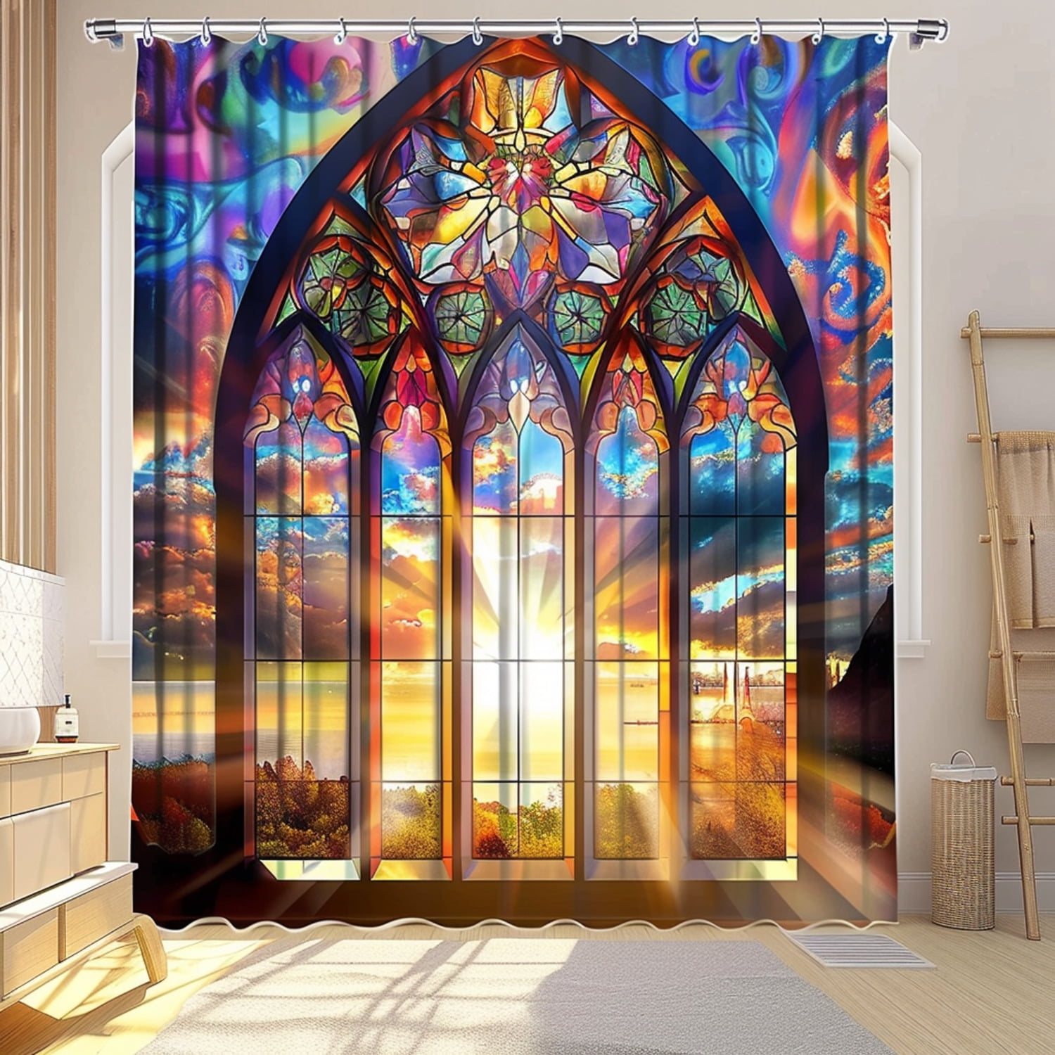 Stained Glass Cathedral Window Shower Curtain Gothic Cathedral Design ...