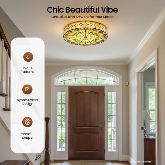 Stained Glass Ceiling Lamp, Flush Mount Ceiling Light, Stained Glass Ceiling Light for Bedroom (Bulb Not Included)