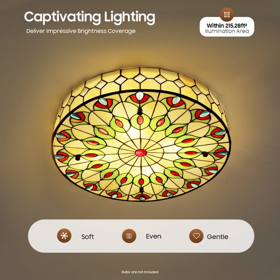 Stained Glass Ceiling Light, Flush Mount Ceiling Light, Stained Glass Ceiling Lamp for Bedroom (Bulb Not Included)
