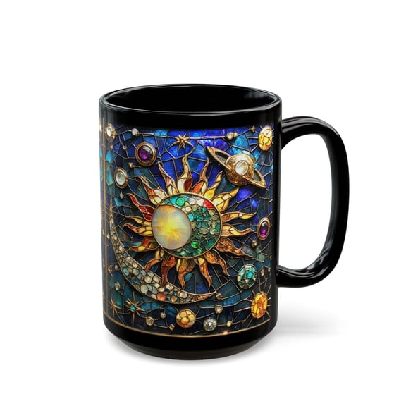Stained Glass Celestial Mug: Sun, Moon & Zodiac Coffee Cup