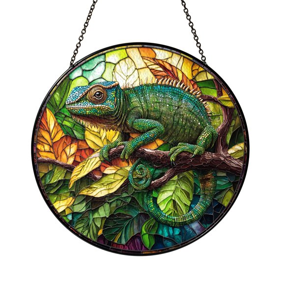 Stained Glass Chameleon Lizard Clipart Printable Digital Image