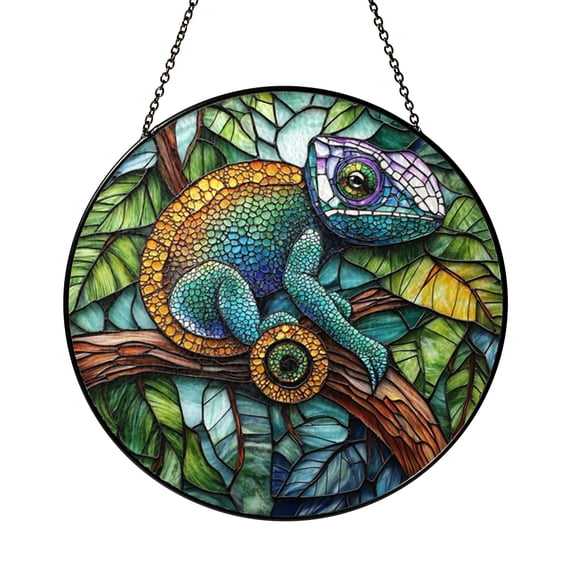 Stained Glass Chameleon Window Hanging, Jungle Inspired Nature Decor, Window or Wall Accent, Colorful Home Accent, Ideal Gift Idea