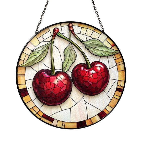 Stained Glass Cherry Fruit Suncatcher Window Decor Sun Catcher Bright Kitchen Home Decoration Gift