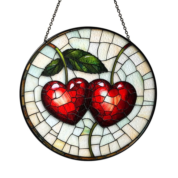 Stained Glass Cherry Fruit Suncatcher Window Decor Sun Catcher Bright Kitchen Home Decoration