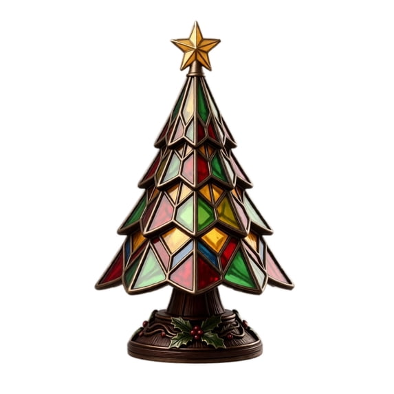 Stained Glass Christmas Tree Night Light, Resin Tiffany Style Tabletop ...