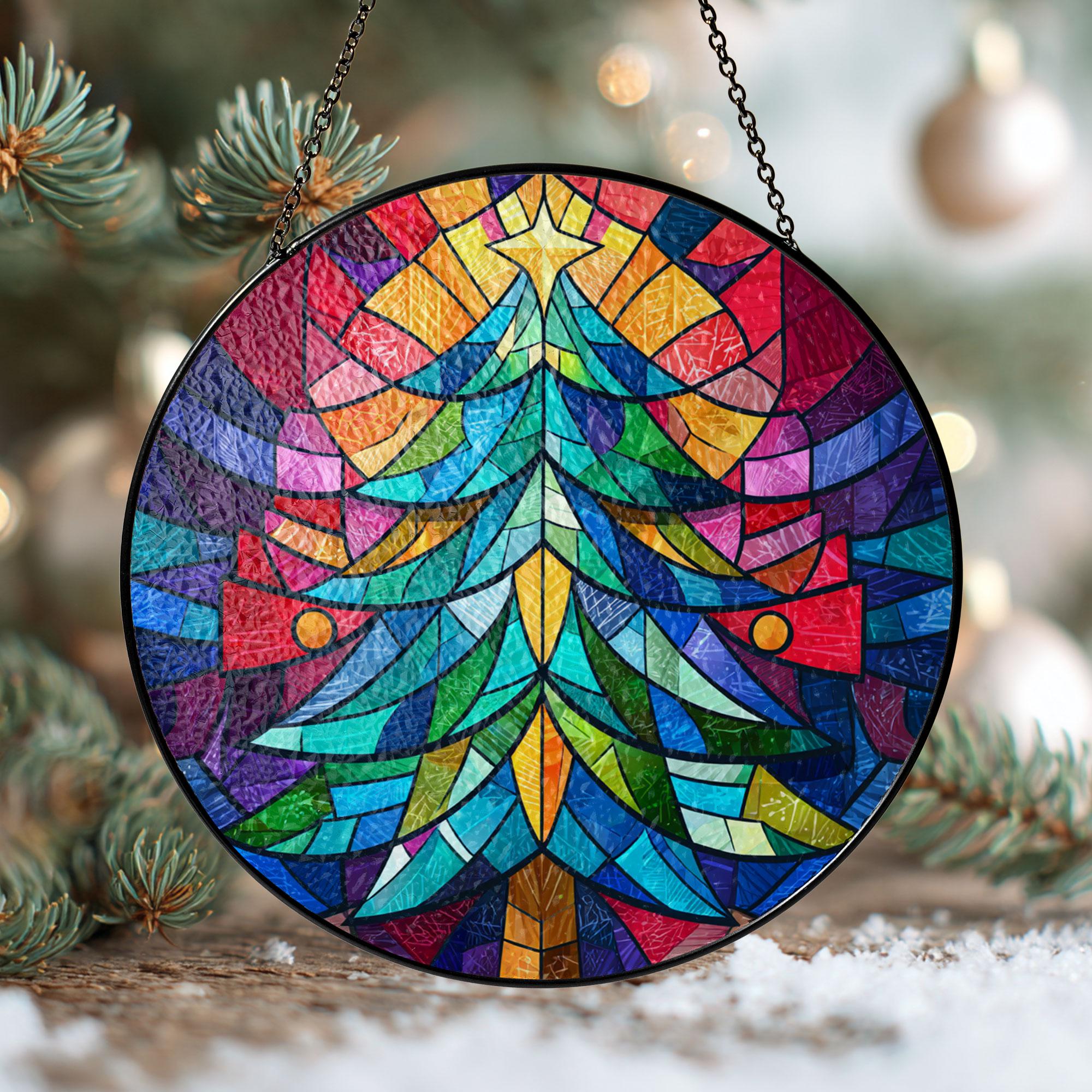 Stained Glass Christmas Tree Suncatcher: Colorful Holiday Window ...