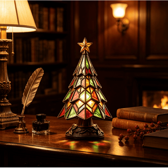 Stained Glass Christmas Tree Table Lamp, Christmas Tree Night Light ...