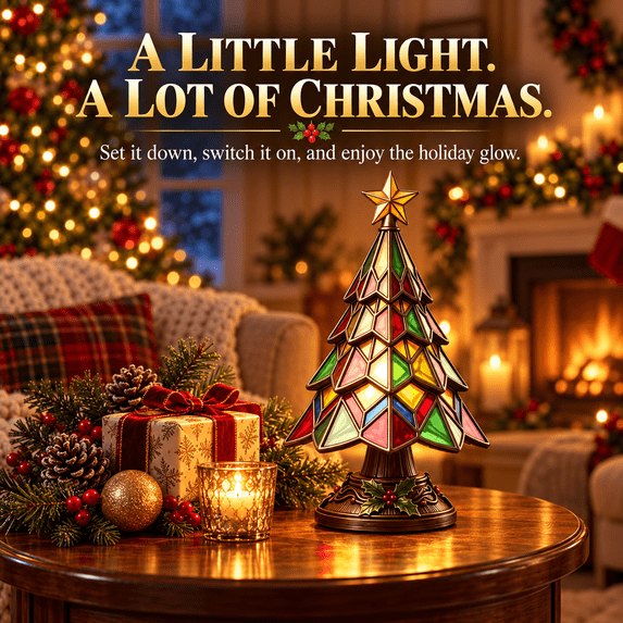 Tree Staining Stained Glass Christmas Tree Tabletop Light Mosaic Glass Night Light ...