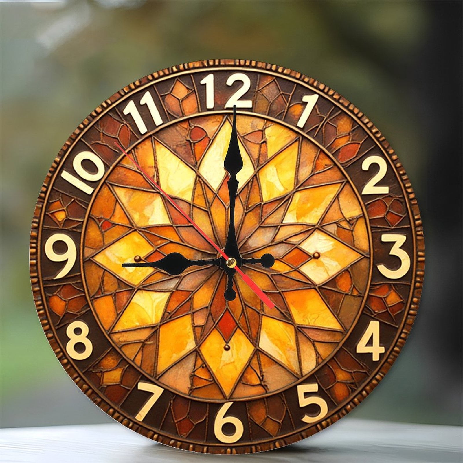 Stained Glass Clock Wall Decor Vintage Style Home Decor 10-Inch Silent ...