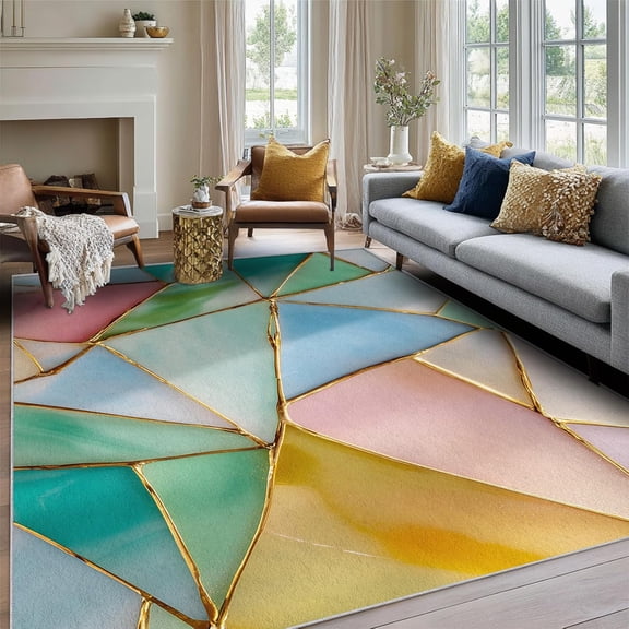 Stained Glass Colorful Agate Area Rug, Modern Design Carpet, Washable Non Slip Soft Low Pile, Living Room Bedroom Kitchen Office Mat 2x3ft