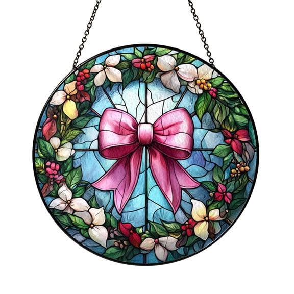 Stained Glass Colorful Bow Panel, Vibrant Ribbon Design, Beautiful Window Art and Decorative Gift for Any Room