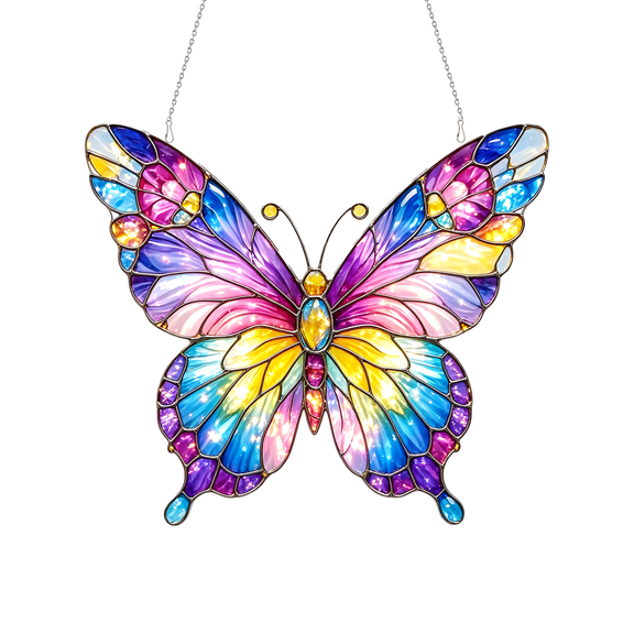 Stained Glass Colorful Butterfly Acrylic Suncatcher Hanging Pendant