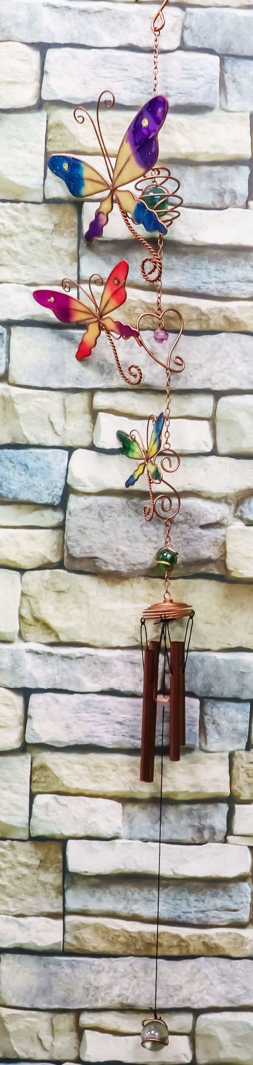 Colorful Copper Metal Butterfly Wind Chime with Stained Glass
