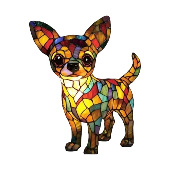Stained Glass Corgi Shaped Table Lamp Handmade Mosaic Art Decorative Accent Light for Living Room Bedroom Office Desk