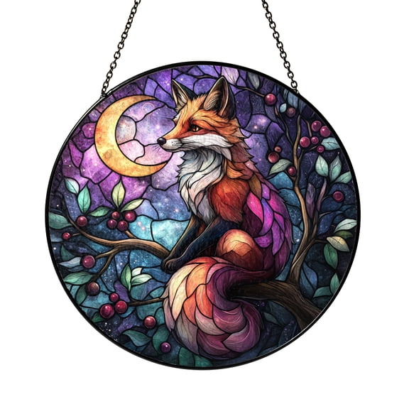 Stained Glass Cosmic Fox Suncatcher Window Decor, Starry Celestial Animal Design, Luminous Light Catcher, Creative Home Gift