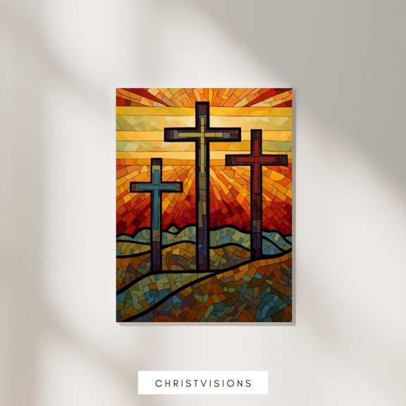 Stained Glass Cross Christian Decor Wall Art