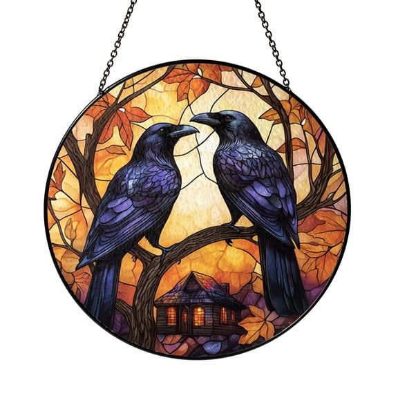 Stained Glass Crows Window Hanging Art