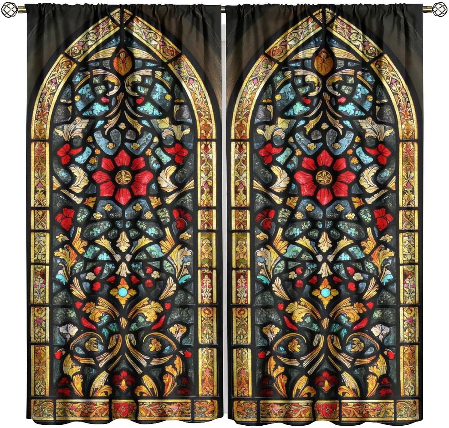 Stained Glass Curtains, Mid Century Vintage Floral Stained Glass Art ...