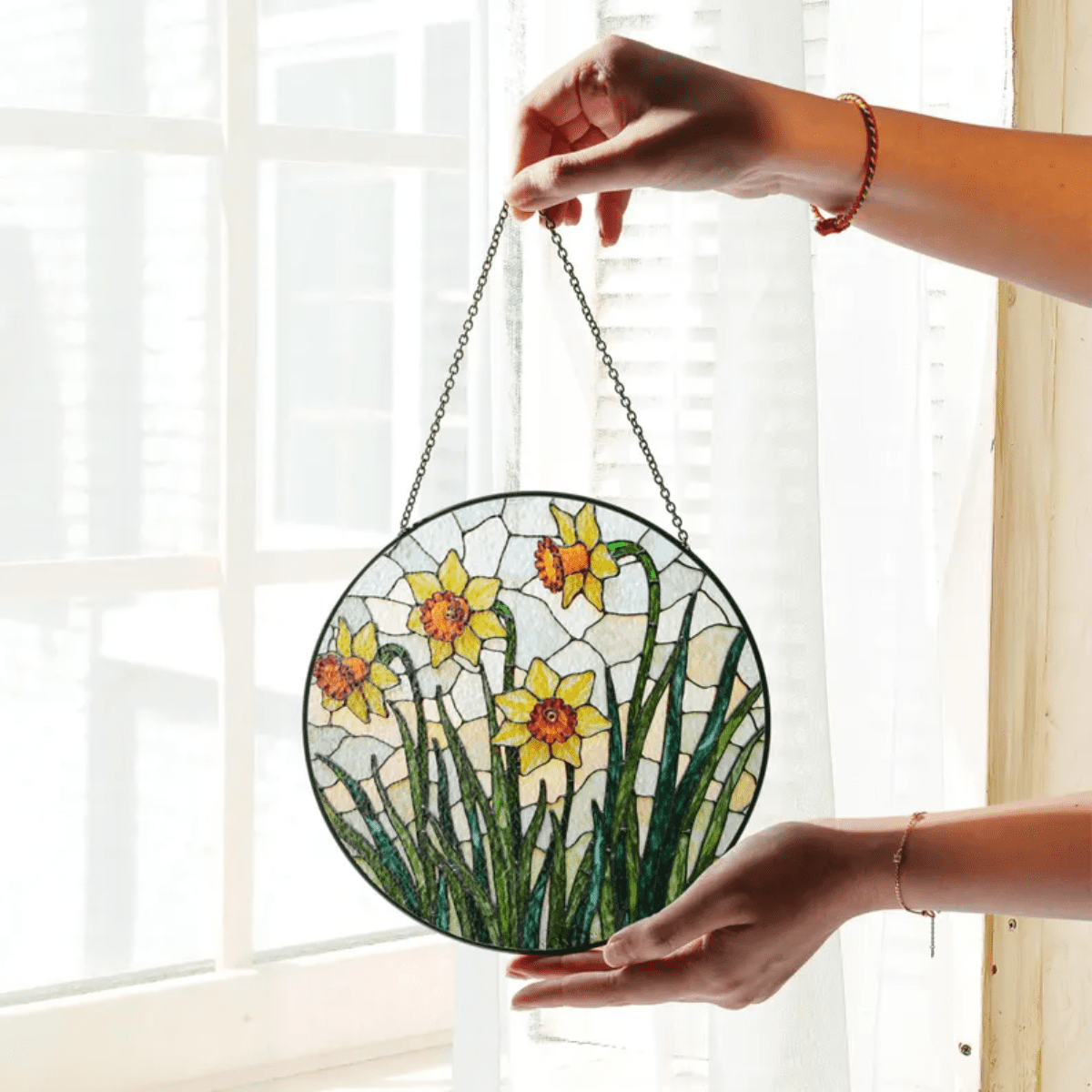 Stained Glass Daffodil Suncatcher for Spring Decor, Window Hanging Gift ...