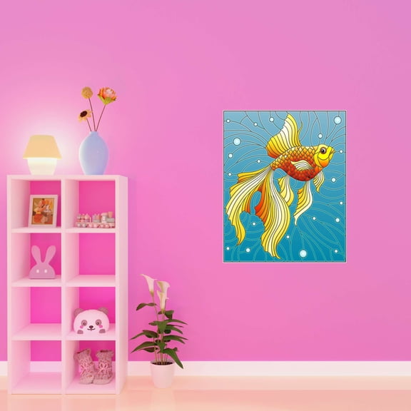 Stained Glass Decals Stickers Fancy Betta Gold Fish Happy Beautiful Crown Prince Unicorns Royalty Sweet Dreams Love Story Adore Decorating Holiday Gift Ideas Wall Decal Sticker - Size: 8 In X 10 In