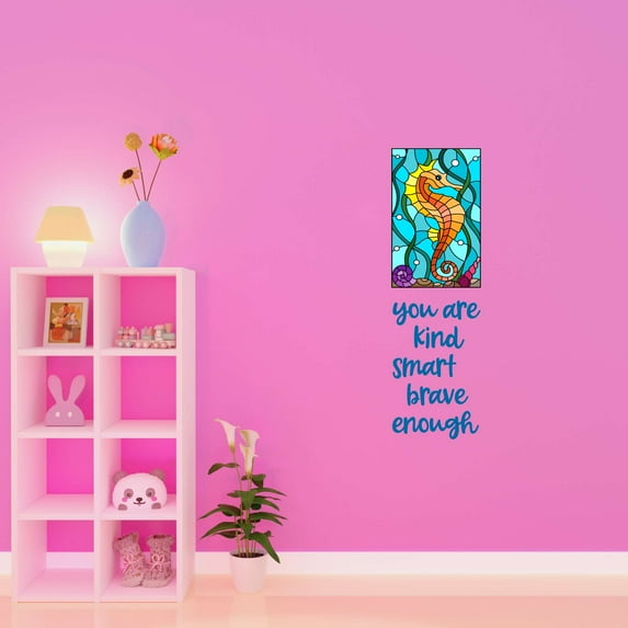 Stained Glass Decals Stickers Seahorse Kind Smart Amazing Love Beautiful Crown Prince Unicorns Royalty Sweet Dreams For Mirror Decorating Ideas Wall Decal Sticker - Size: 3 In X 10 In