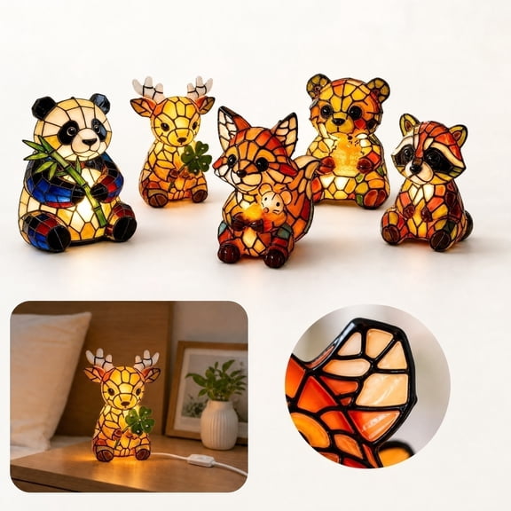 Stained Glass Deer Lamp Cute Deer Night Light 3D Retro Stained Resin Animal Table Lamp Aesthetic Bedroom Bedside Desk Decor Gifts for Women