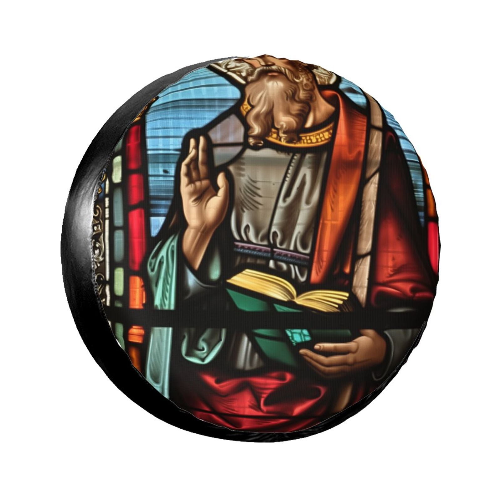 Stained Glass Depiction of with and Camping spare tire cover, wheel