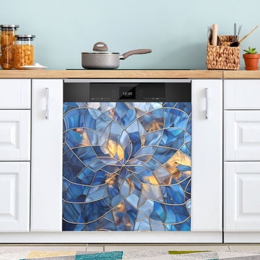Kitchen Dishwasher Magnetic Cover, Faux Stainless Steel Dishwasher Front Cover Decor, Dragonfly Magnet Decorative Refrigerator Cover (23W X 26H Inch