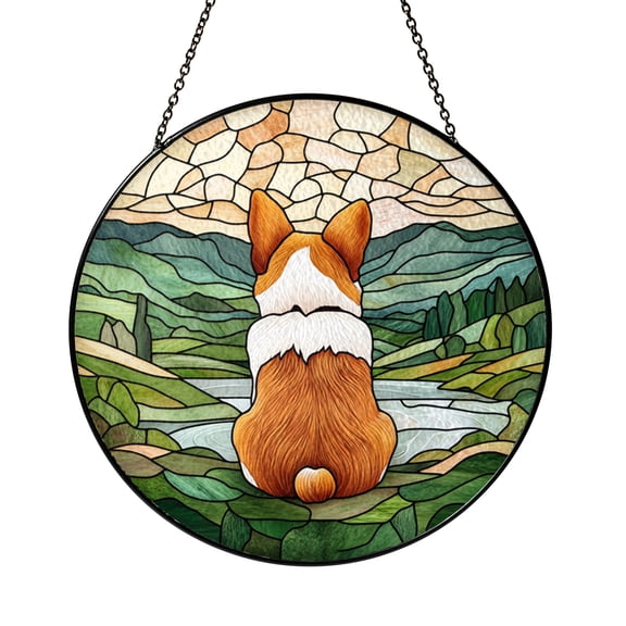 Stained Glass Dog Corgi Suncatcher Window Hanging, Charming Animal Inspired Home Window Decor