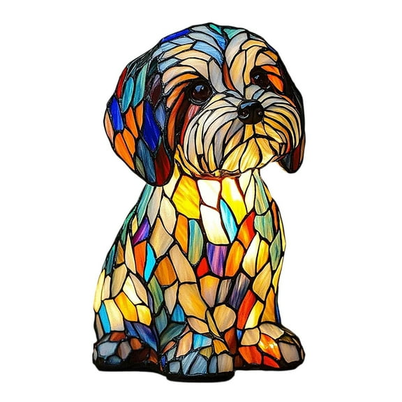 Stained Glass Poodle Dog Lamp, Handcrafted Colorful Mosaic Night Light, Unique Home Decor Accent for Living Room