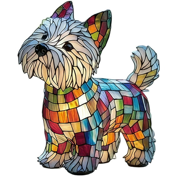 Stained Glass Dog Lamp, Handcrafted Multicolor Mosaic Night Light, Decorative Accent for Home & Office, Unique Gift Idea